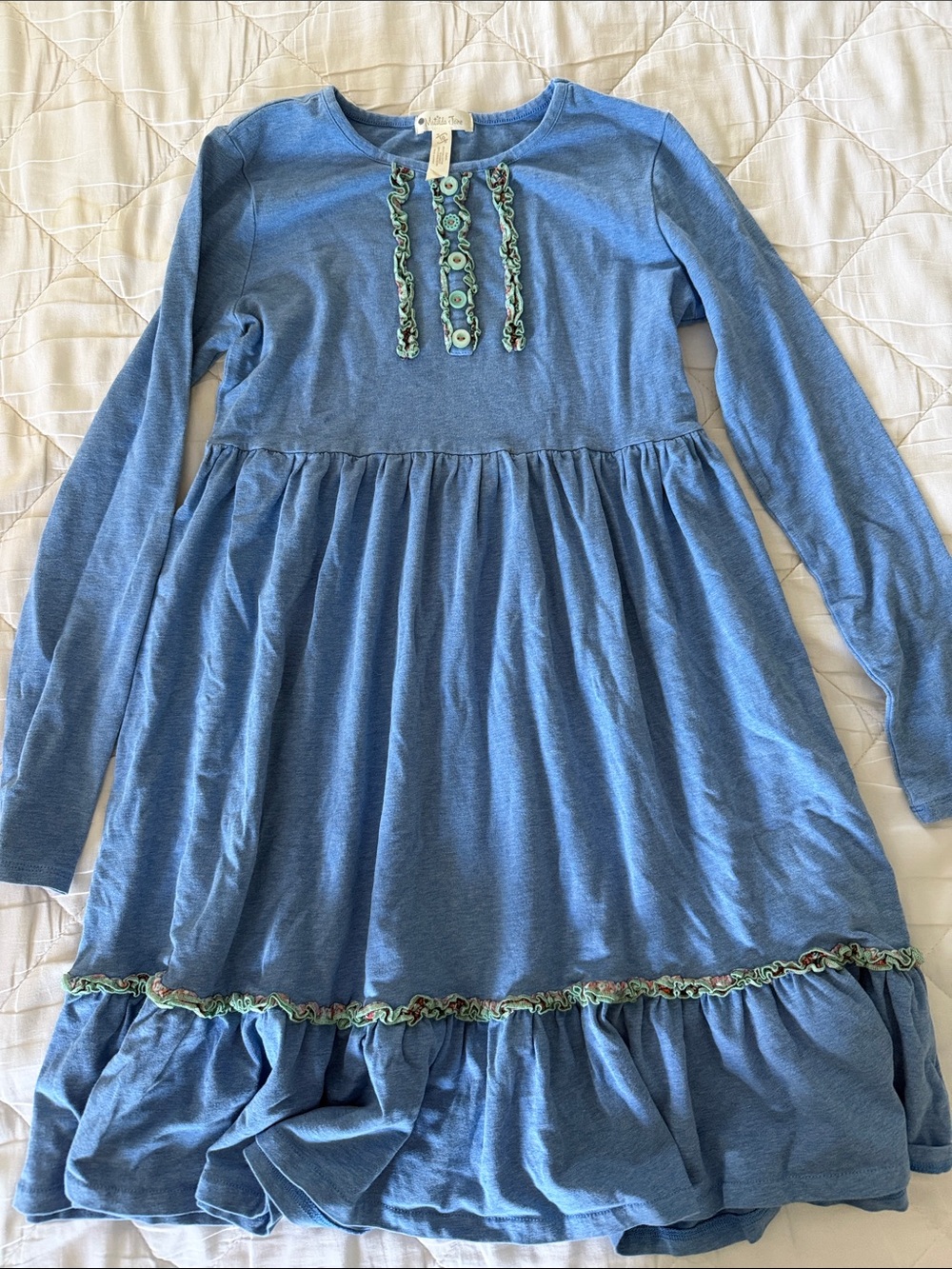 Matilda Jane Blue Long-Sleeve Ruffle Hem Girls Dress